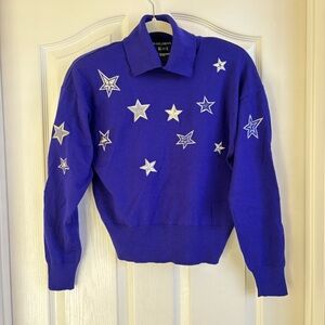 Escada Indigo Blue Sweater with Star Accents
